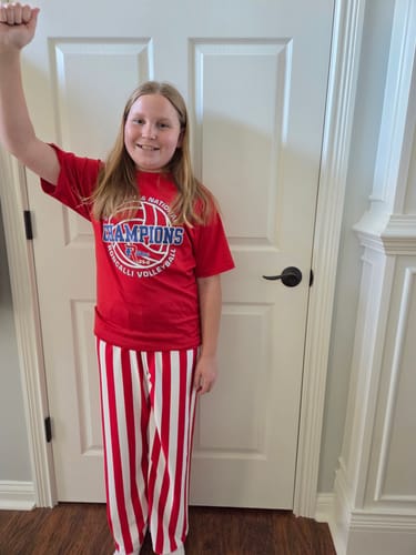 Customer photo review of Red White Stripped Nylon Spandex