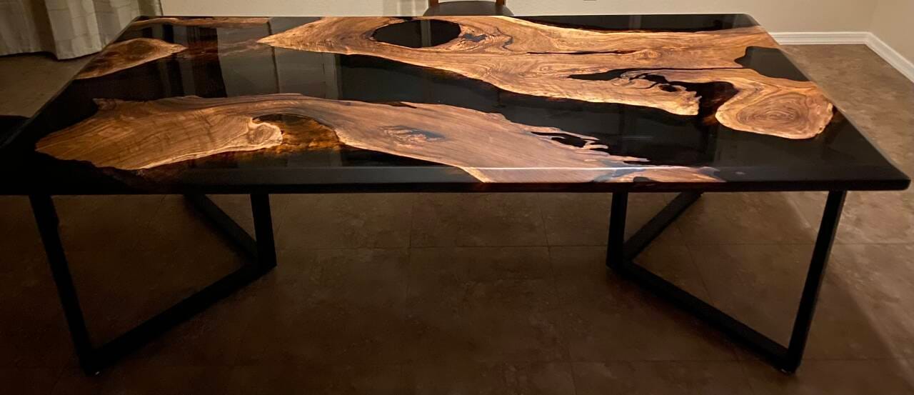 Customer photo review of Black Walnut Wood River Resin Epoxy Table for Dining & Conference Table CT50