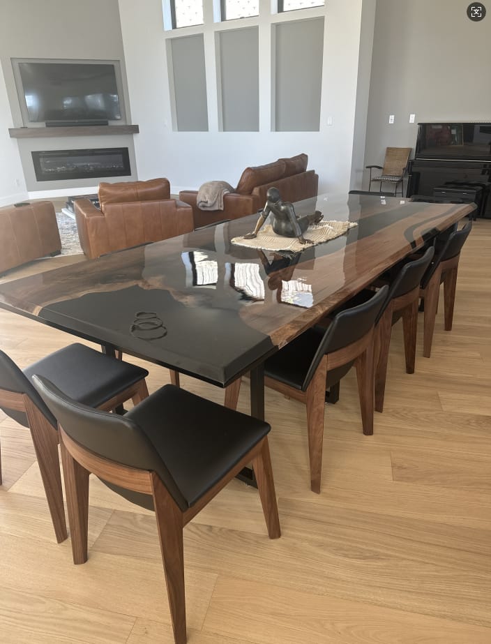 Customer photo review of Black Walnut Wood River Resin Epoxy Table for Dining & Conference Table CT50