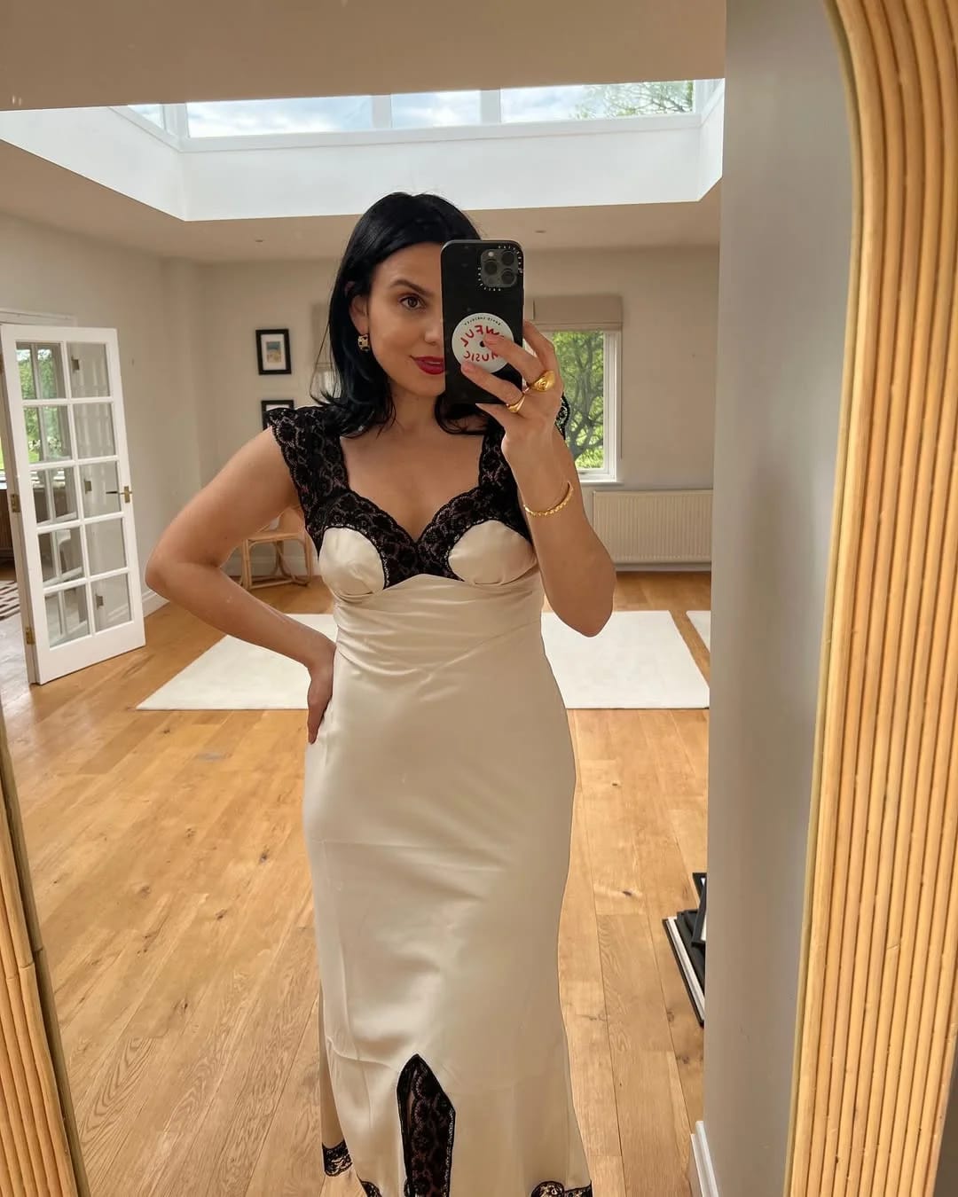 Customer photo review of Piper Satin Lace Maxi Dress