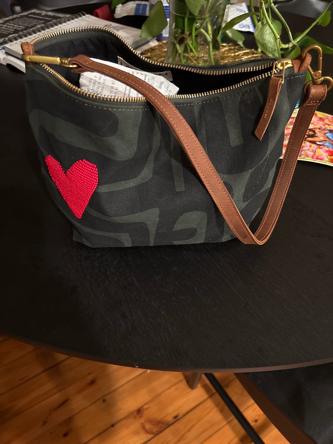 Customer photo review of XLarge Convertible Pouch - Safari Kuba with Red Beaded Heart