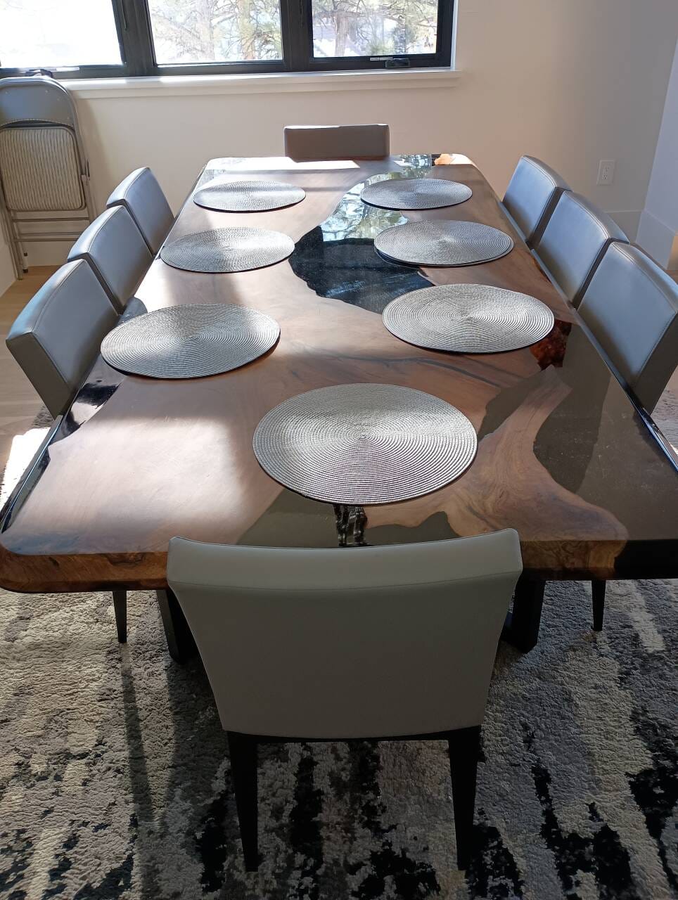 Customer photo review of Black Walnut Wood River Resin Epoxy Table for Dining & Conference Table CT50