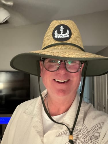 Customer photo review of Custom Leather Patch Straw Lifeguard Hat with Colored Brim - Decky 528