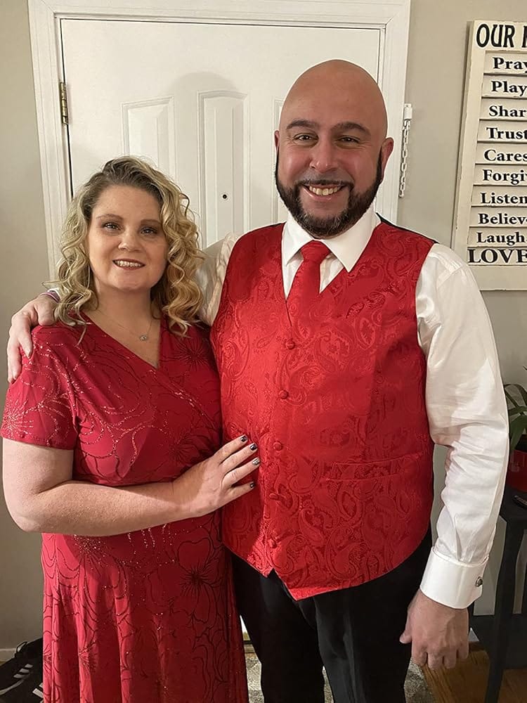 Customer photo review of Hisdern Men's Red Paisley Vest Tie Set For Weddings