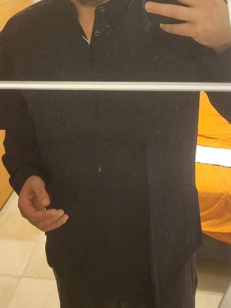 Customer photo review of Hisdern Men's Black Henley Long Sleeve Shirt Casual Button-Up Style