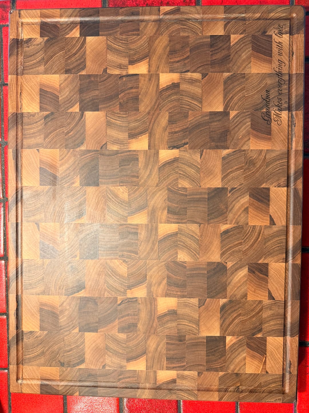 Customer photo review of Personalized Double-sided Walnut  End Grain Cutting Board