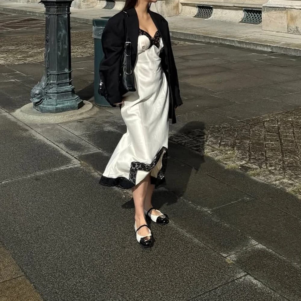 Customer photo review of Piper Satin Lace Maxi Dress