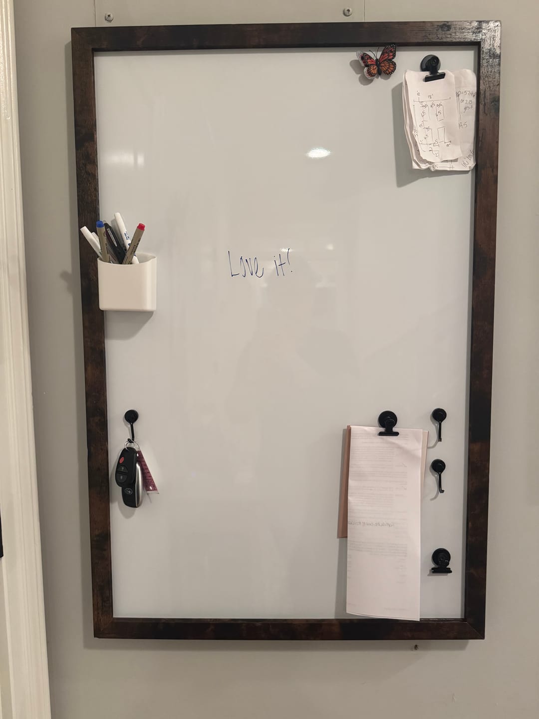 Customer photo review of 24x36 Rustic Framed Magnetic Dry Erase Board
