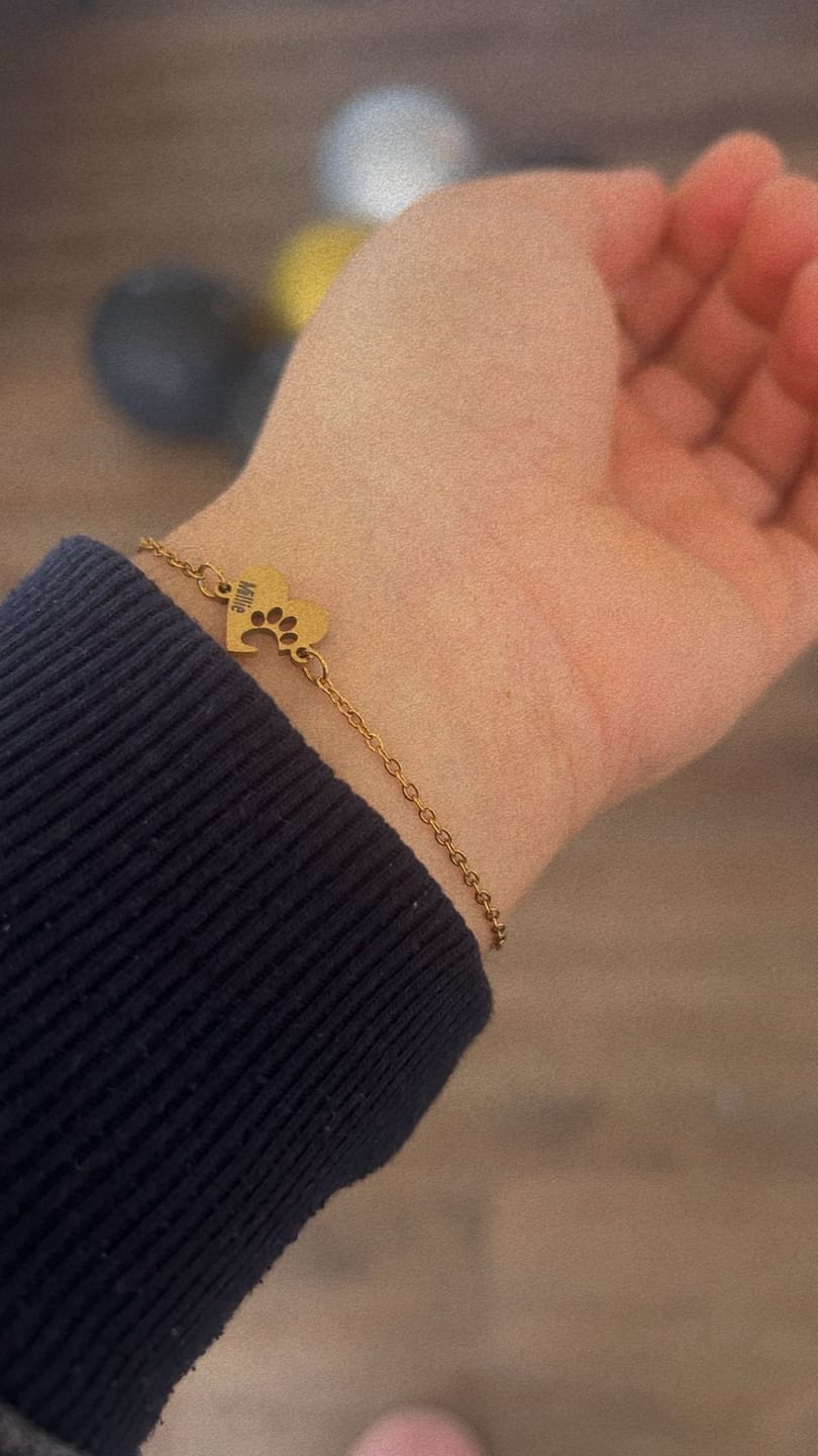 Customer photo review of Custom Paw & Heart Name Bracelet