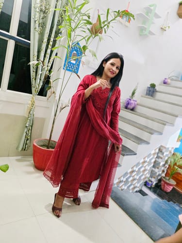 Customer photo review of Maroon Cotton Dobby Complete Suit Set For Women's