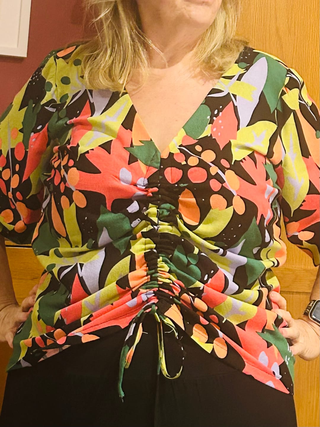 Customer photo review of Floral Funk on Black Linen Viscose Fabric