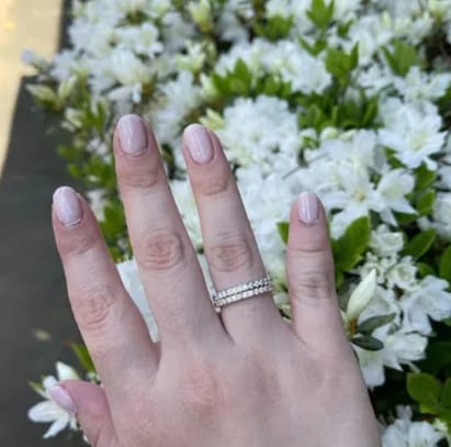 Customer photo review of S925 Half Halo Moissanite 0.5 Ct Round Cut White/Green Stone Anniversary Ring