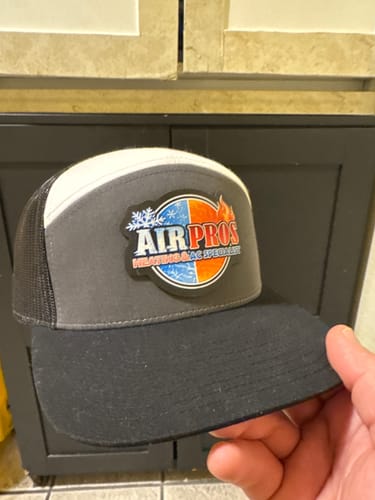 Customer photo review of Custom Full-Color Leather Patch Seven-Panel Flat Bill Hat - Richardson 168