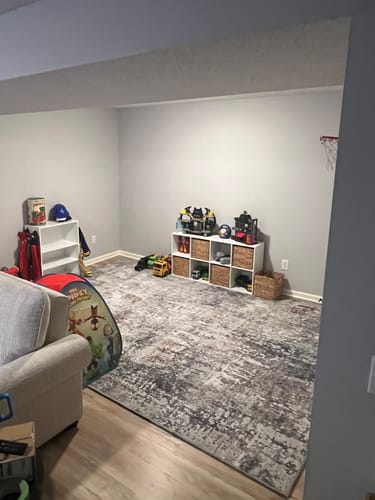 Customer photo review of Colette Machine Washable in Grey & Red Rug