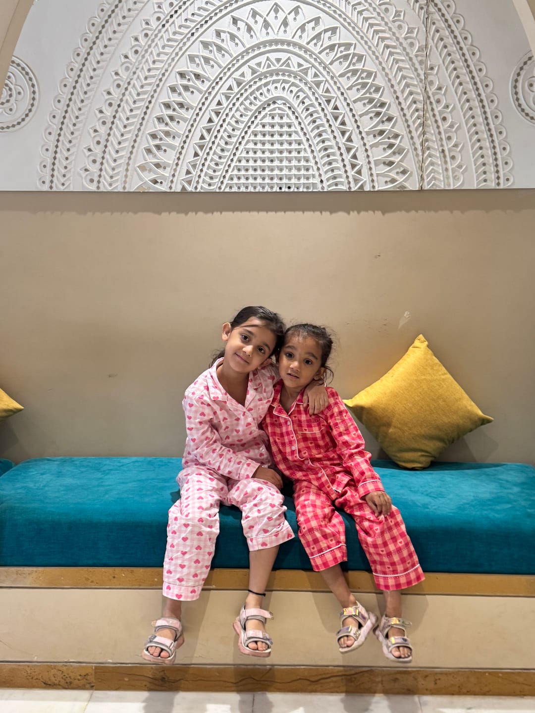 Customer photo review of Red Checks with Hearts Night Suit