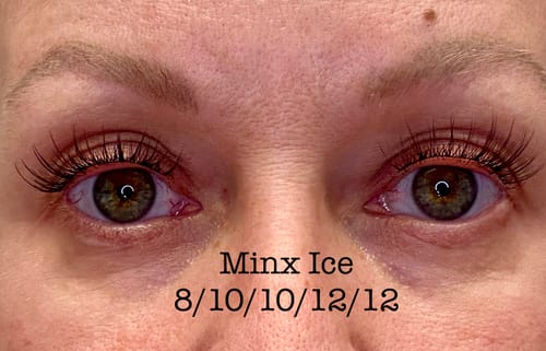 Close-up of a customer's eyes showing a full, natural set of Minx Ice Gossamer® Lashes.