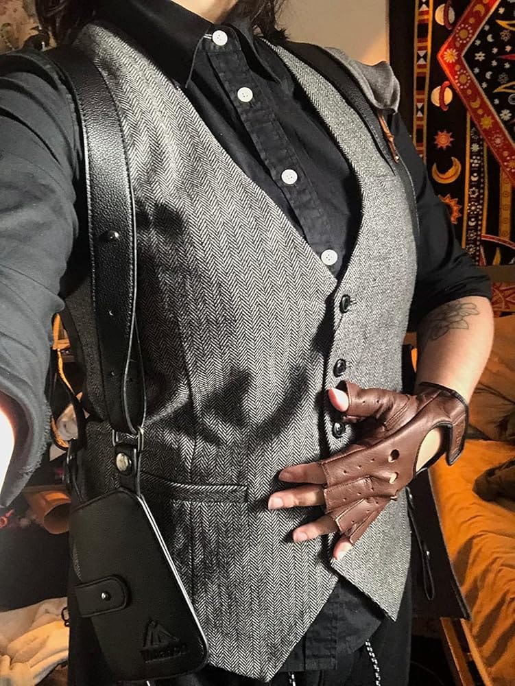 Customer photo review of Hisdern Men's Grey Wool Blend Suit Vest Formal Wear