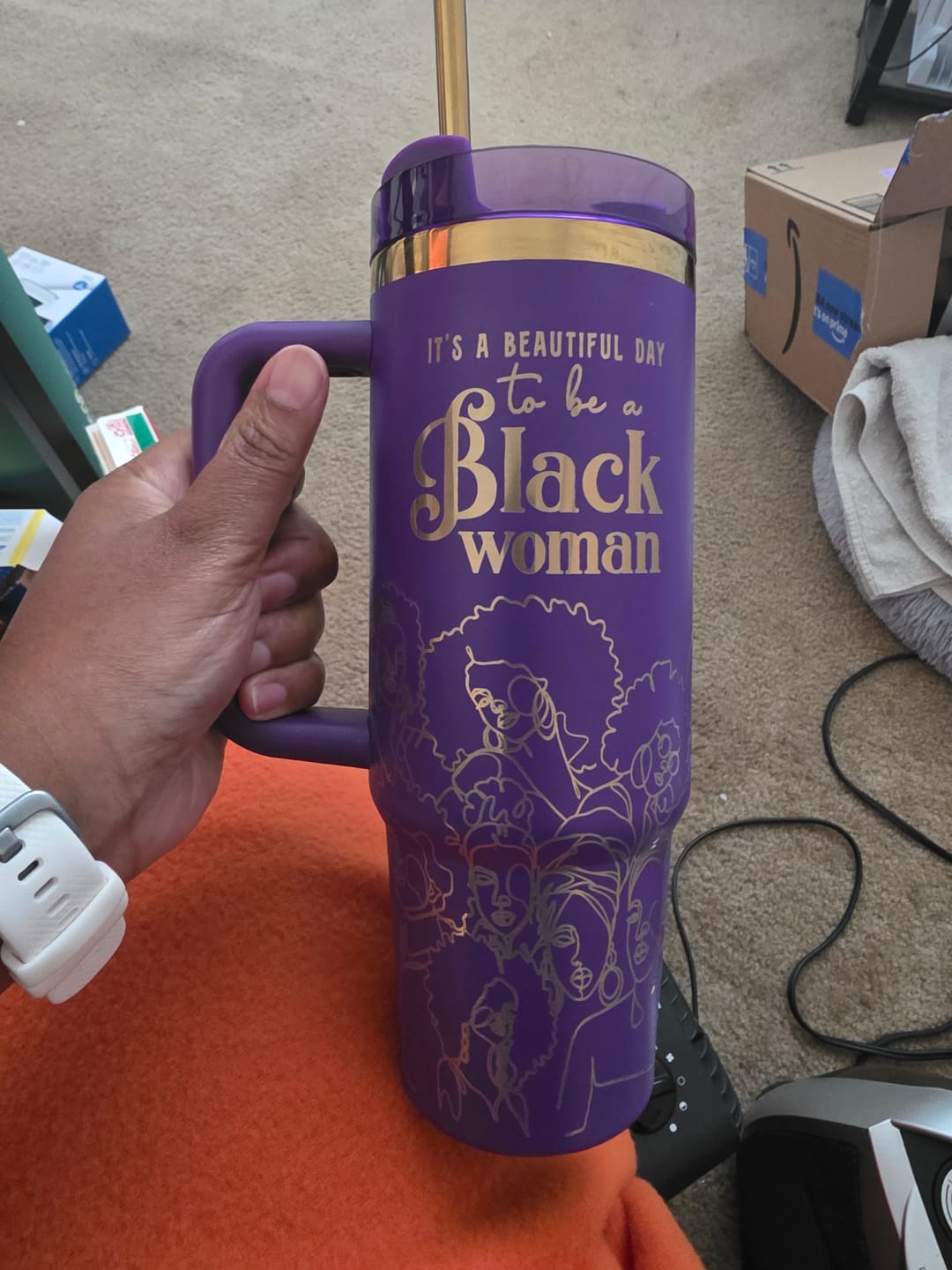 Customer photo review of “Purple Reign” Insulated Tumbler – "It’s a Beautiful Day to be a Black Woman"