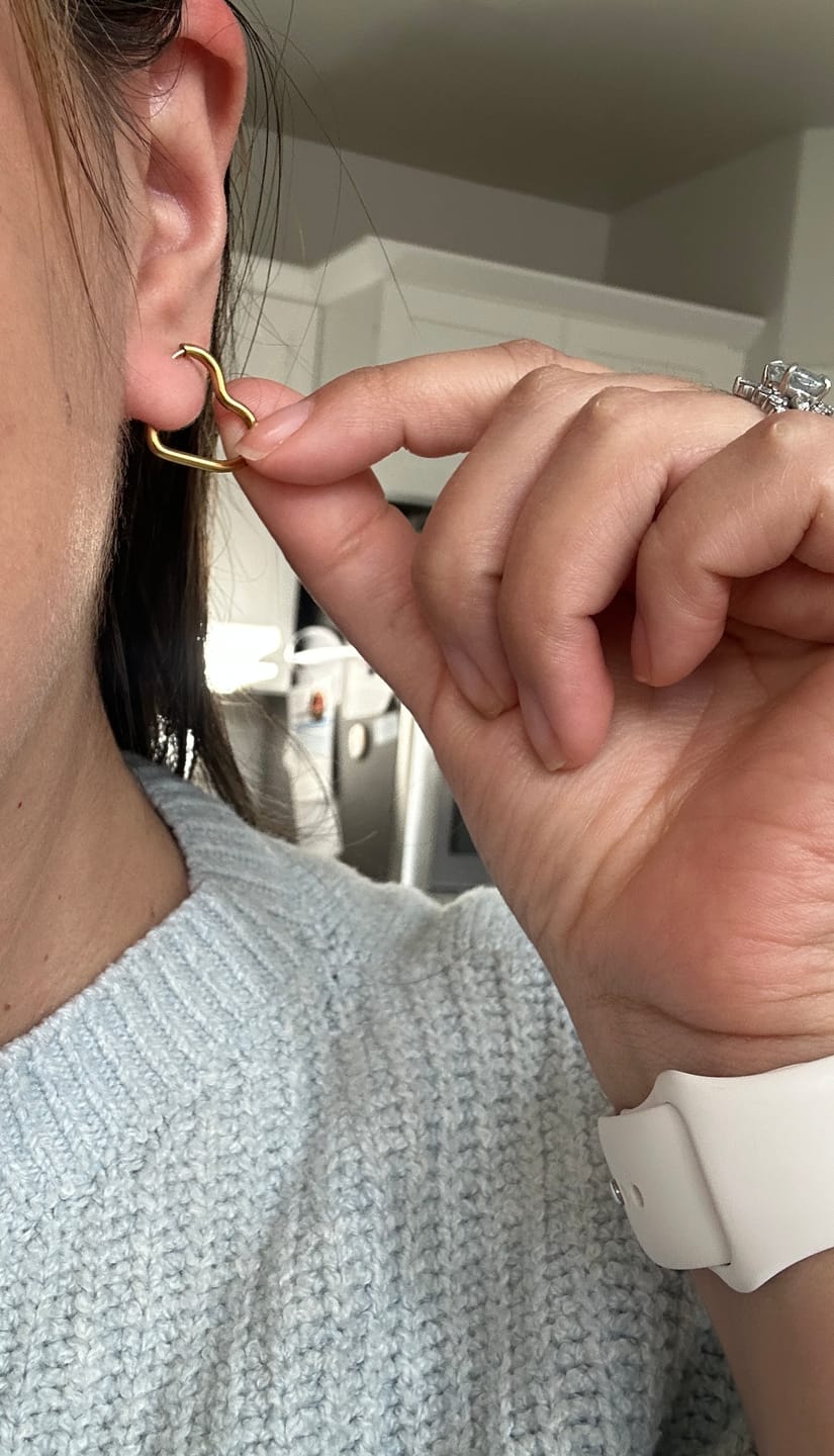 Customer photo review of Heart Gold Hoops