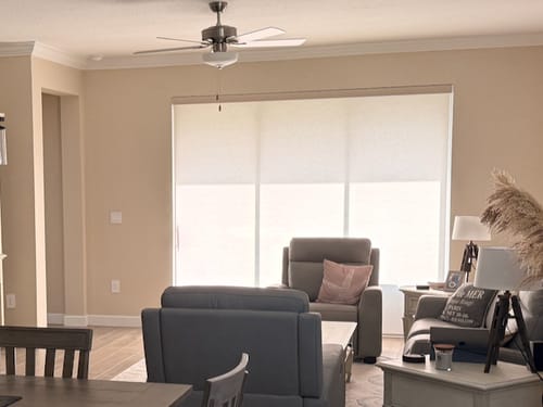 Customer photo review of SmartWings Motorized Light Filtering Roller Shades 70% Blackout Safari