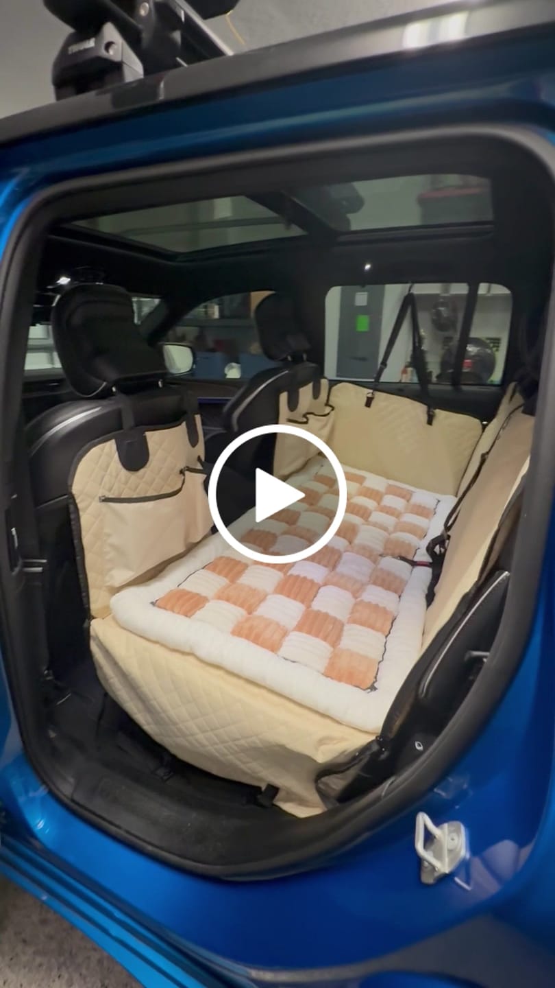 Customer video review of NEW Waterproof Hard Bottom Car & Truck Seat Foldable Hammock Cover With Storage Pockets, Side Flaps, Headrest Straps, Seat Anchors, & Mesh Window (+FREE SAFETY BELT!)