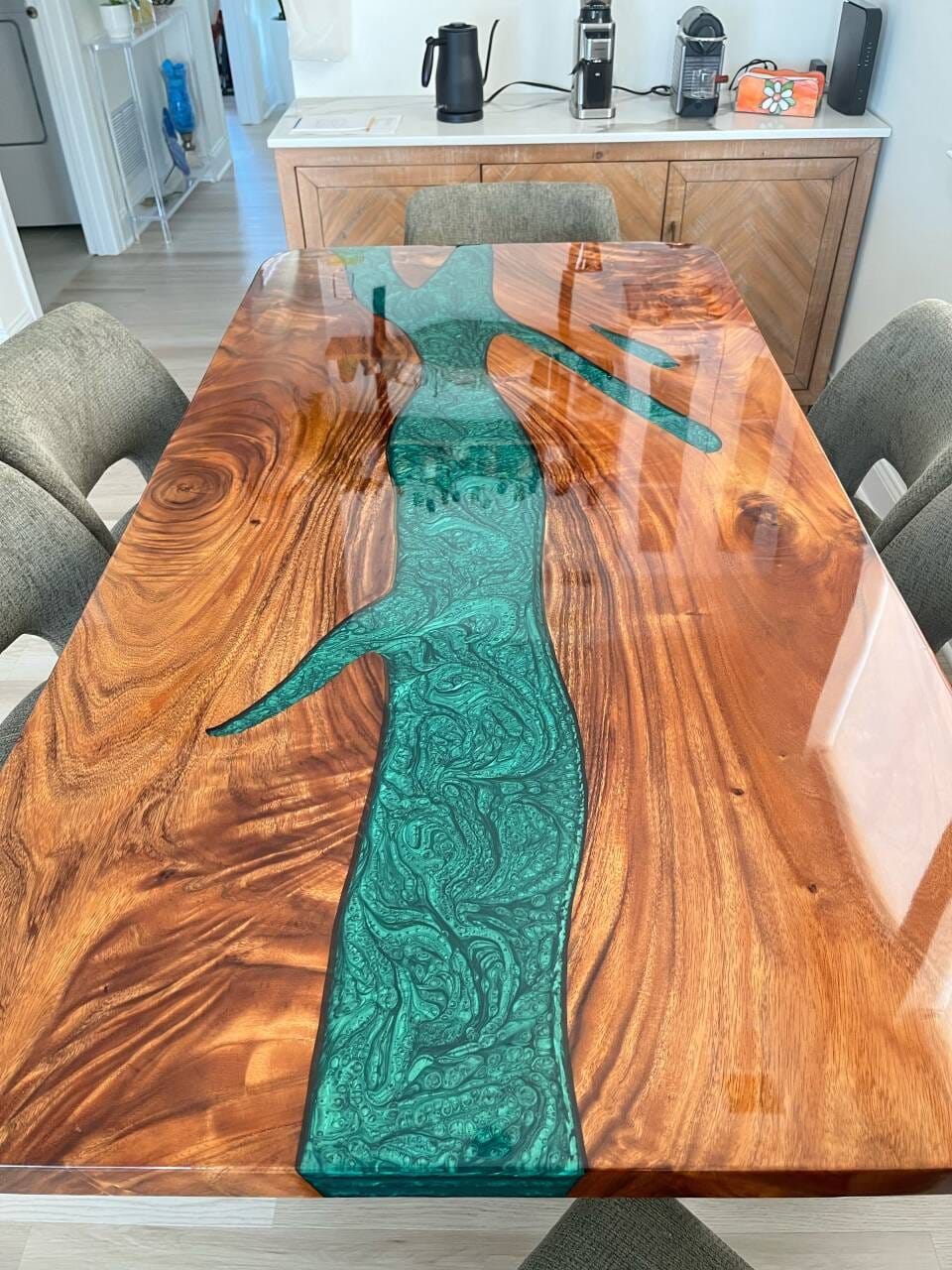 Customer photo review of Custom Live Edge Walnut Wood River Resin Epoxy Tables CT27