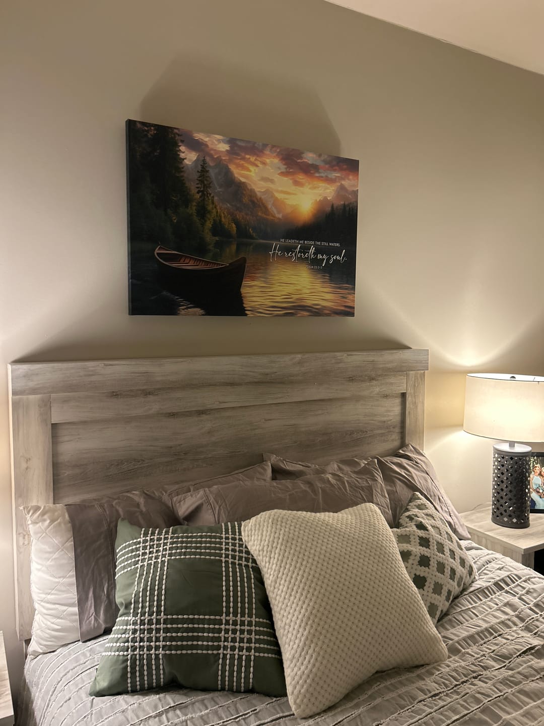 Customer photo review of He Leadeth Me Beside The Still Waters Psalm 23:2-3 Bible Verse Wall Art Canvas