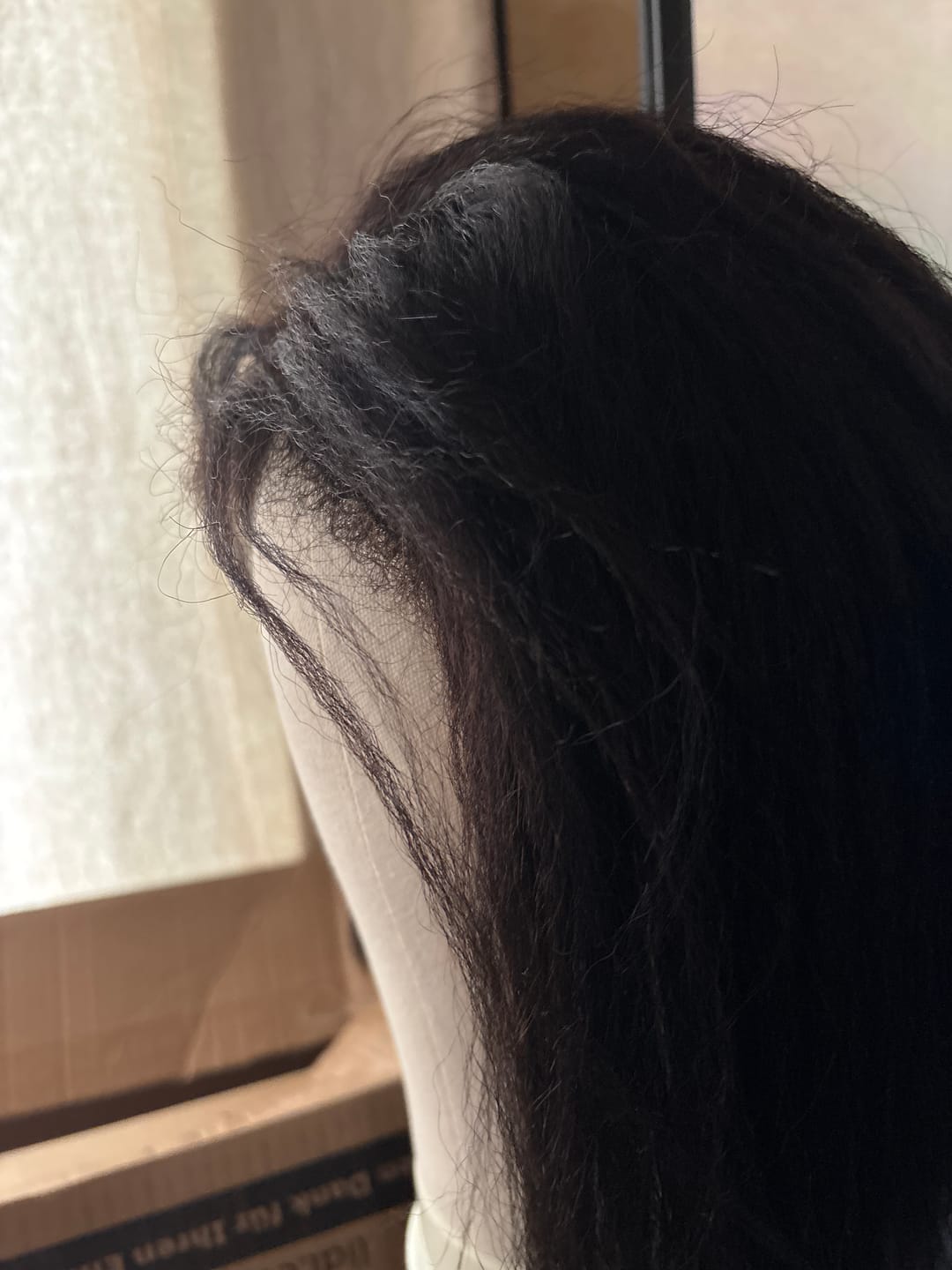 Customer photo review of 4C Edges | Luvwin 180% Density Deep Side Parted Undetectable Lace Glueless Kinky Straight Bob Wig