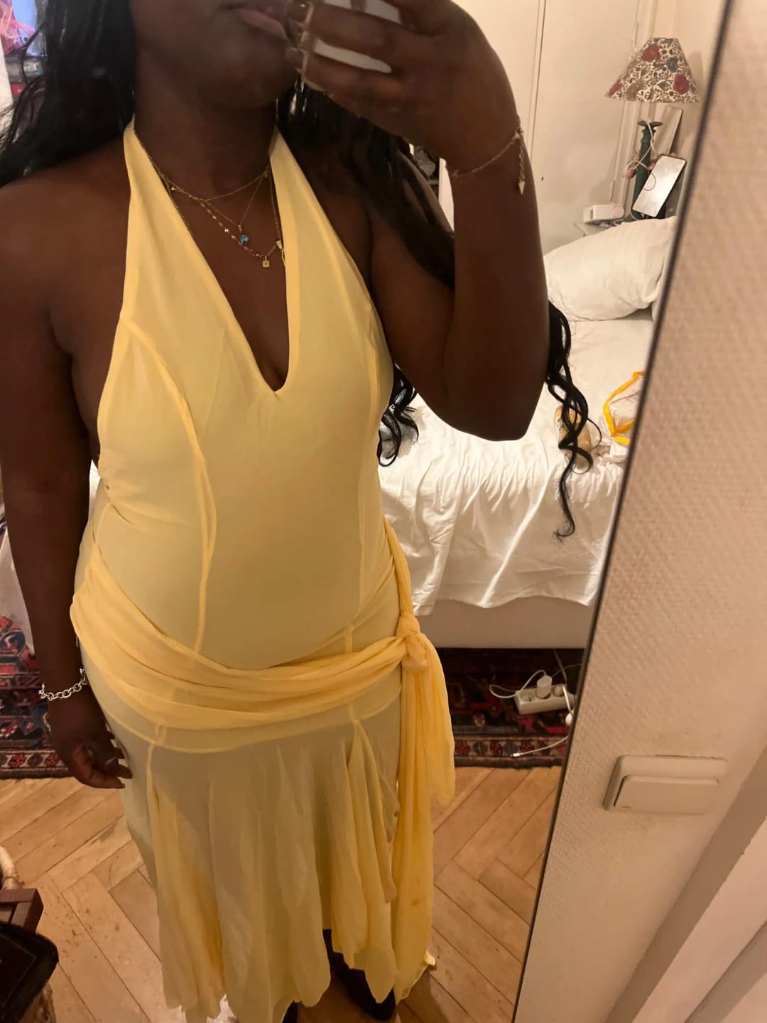 Customer photo review of Amanda Halter V-Neck Ruched Maxi Dress