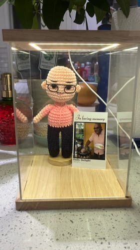 Customer photo review of Personalized Memorial Crochet Doll Keepsake with LED Display Box & Photo Card