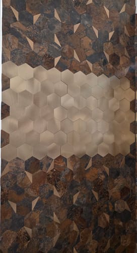 Customer photo review of Mosaïque Crédence Adhésive Cuivré Doré - facile a couper