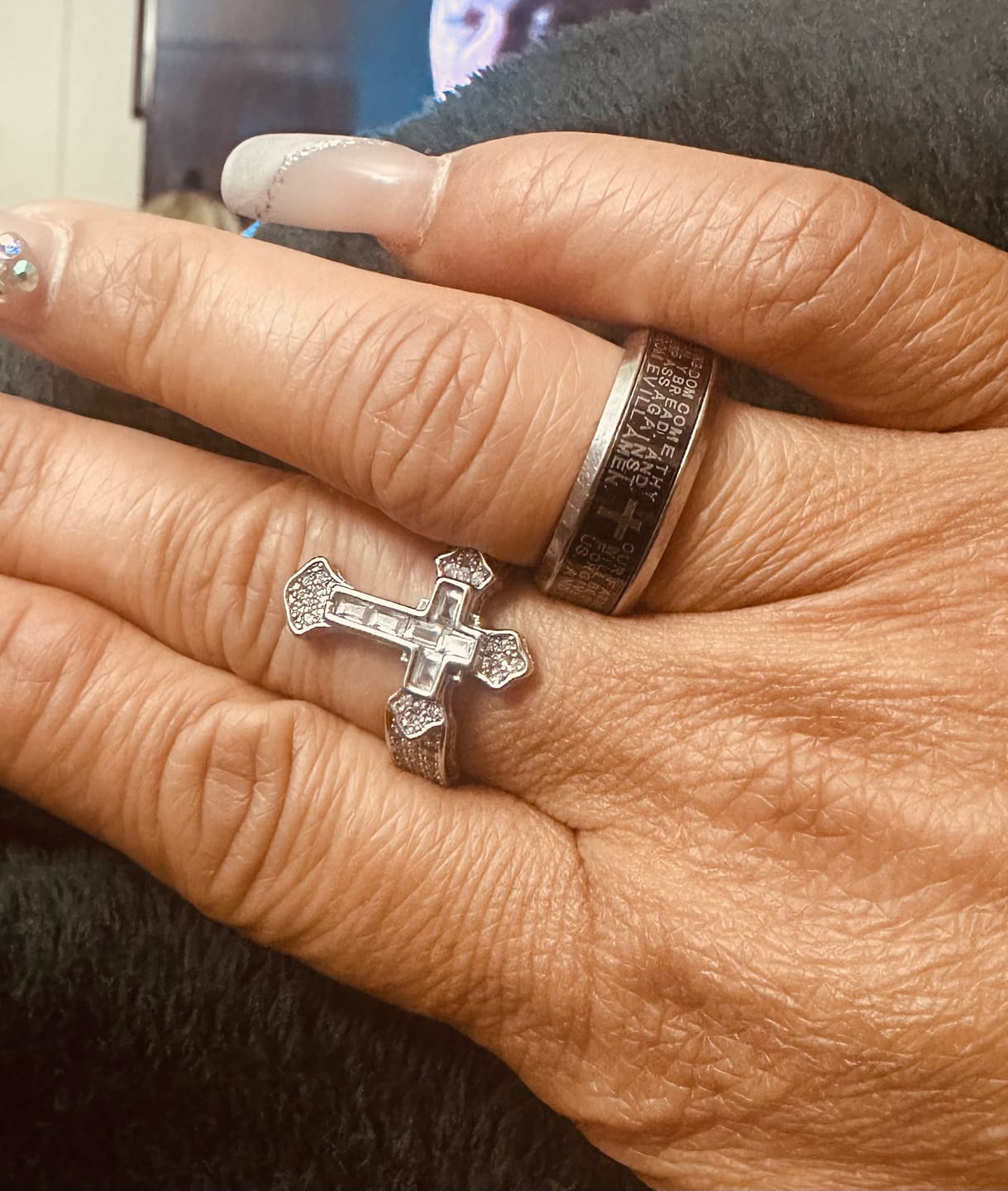 Customer photo review of Christianartworkshop Central Cross Motif Ring with Cubic Zirconia Accents: Carry His Care in Daily Wear