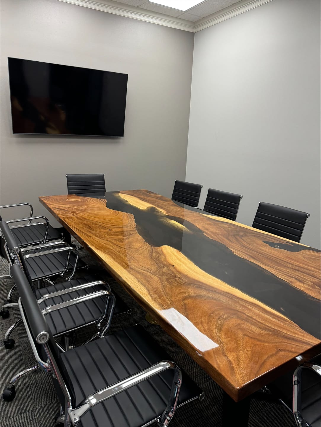 Customer photo review of Extra Large Black Walnut Contemporary Epoxy Conference Table – Boardroom Table CT101