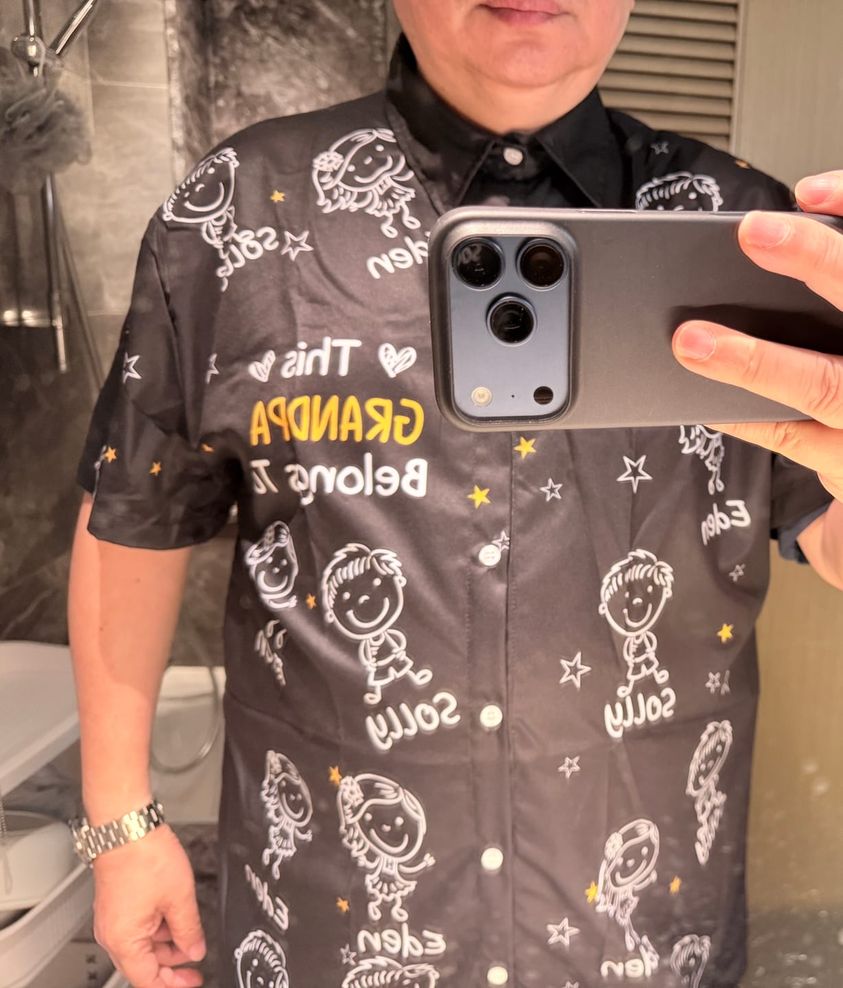 Customer photo review of Personalized Hawaiian Shirt- This Grandpa Belongs To Doodle