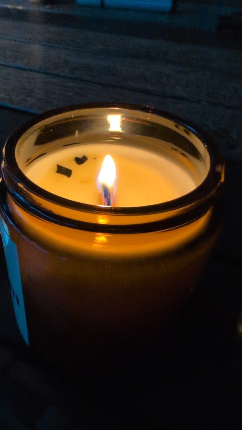 Customer photo review of Even Cozier Scented Candle   - 4oz Amber Jar