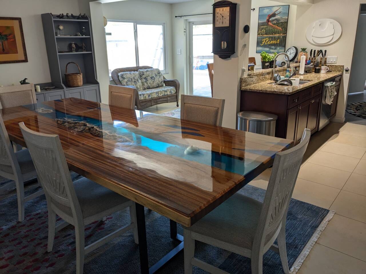 Customer photo review of Custom Black Walnut Blue River Ocean Wave Dining Resin Epoxy Table CT37