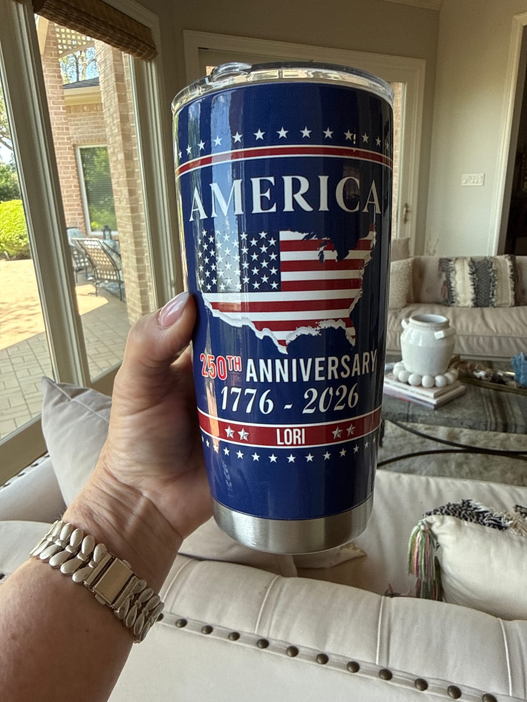 Customer photo review of Personalized Family Name America 250th Anniversary Tumbler