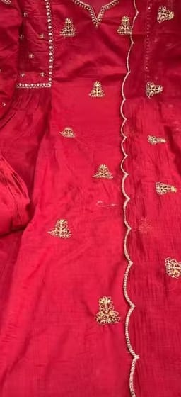 Customer photo review of Red Pure Mul Chanderi 3 Piece Suit Set with Dupatta