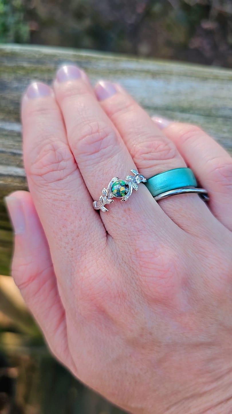 Customer photo review of Leaf Opal Cremation Ring