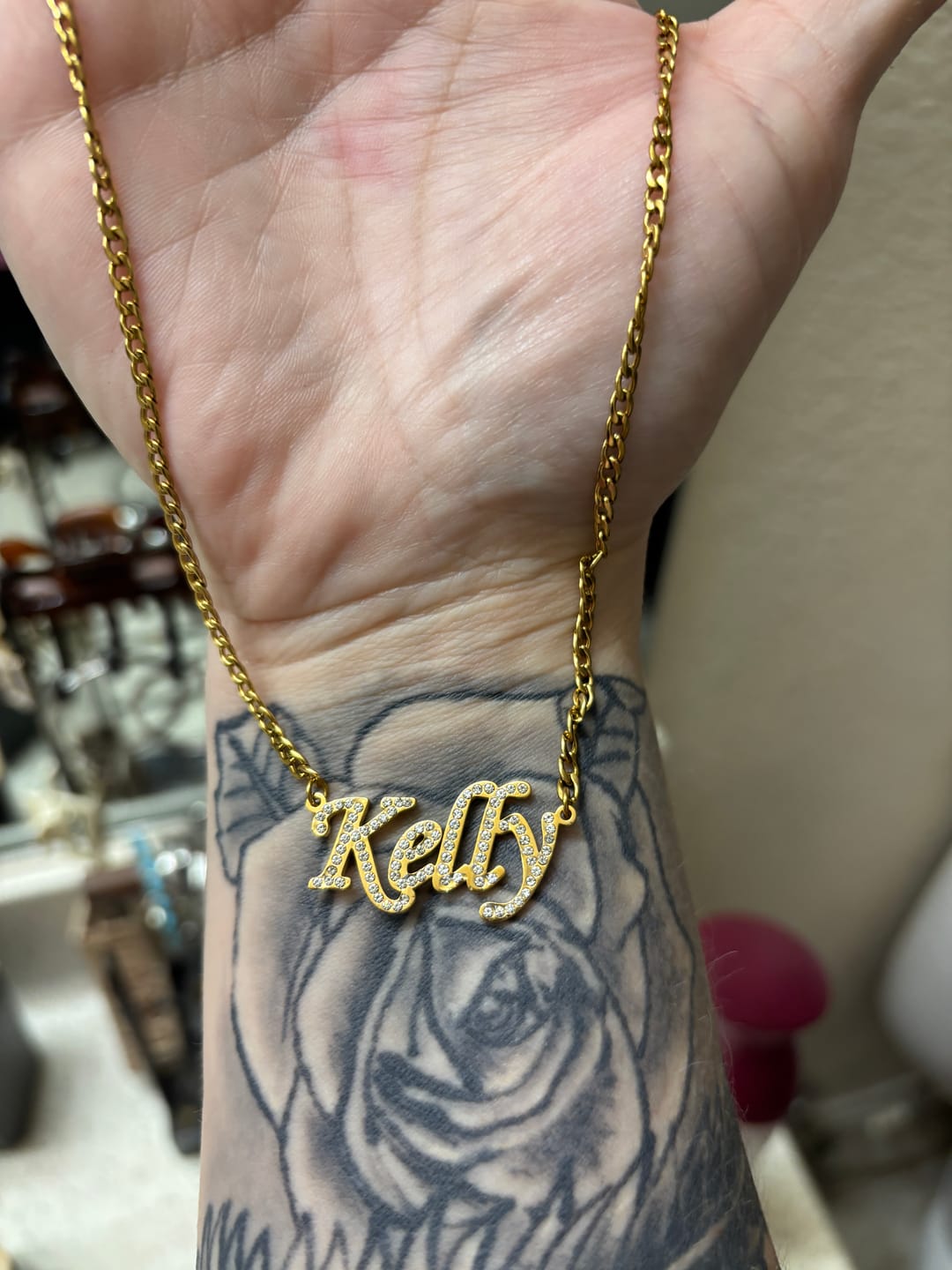 Customer photo review of Iced Name Necklace w/ Cuban Chain