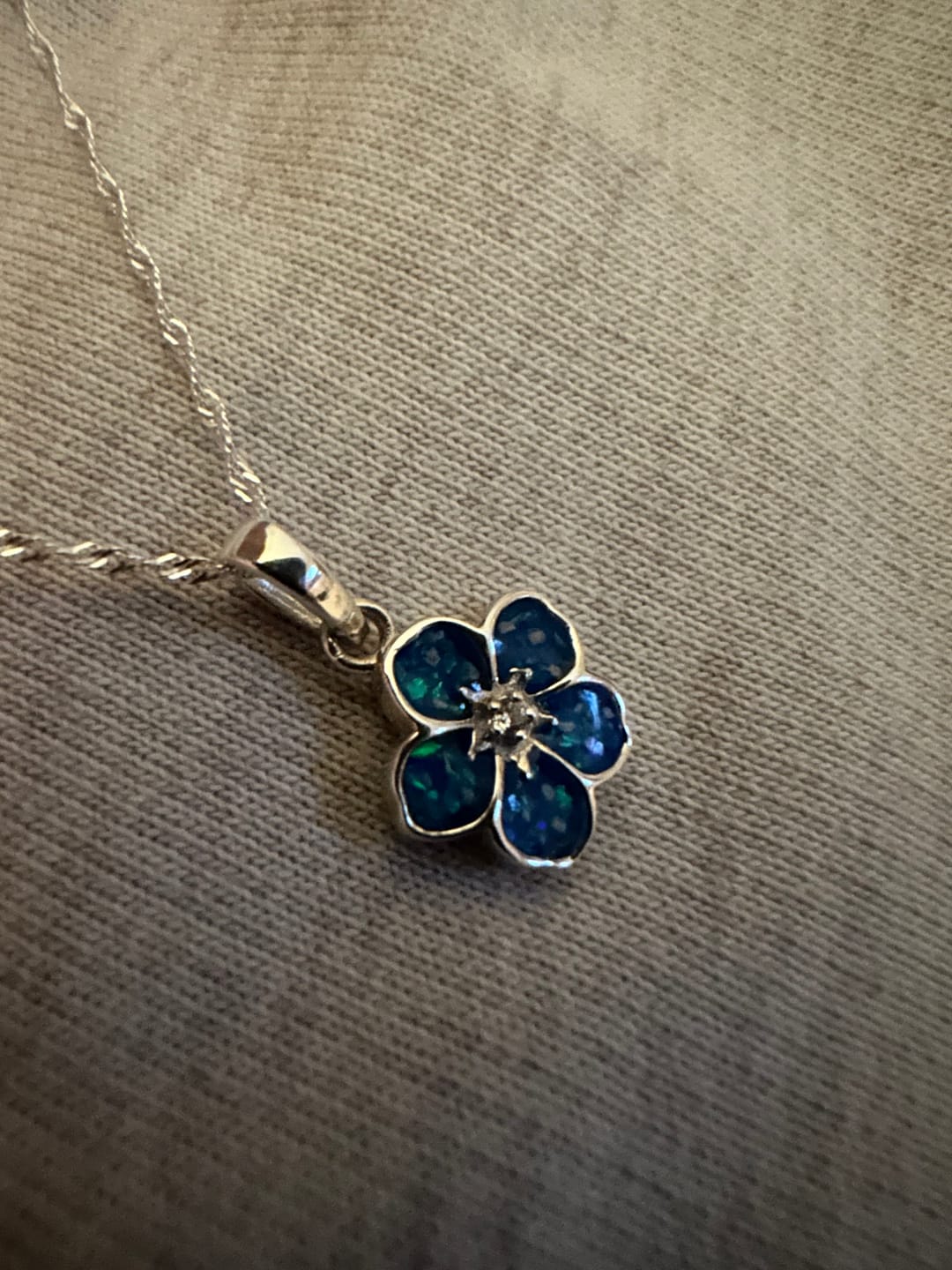 Customer photo review of Forget Me Not Sparkling Pendant