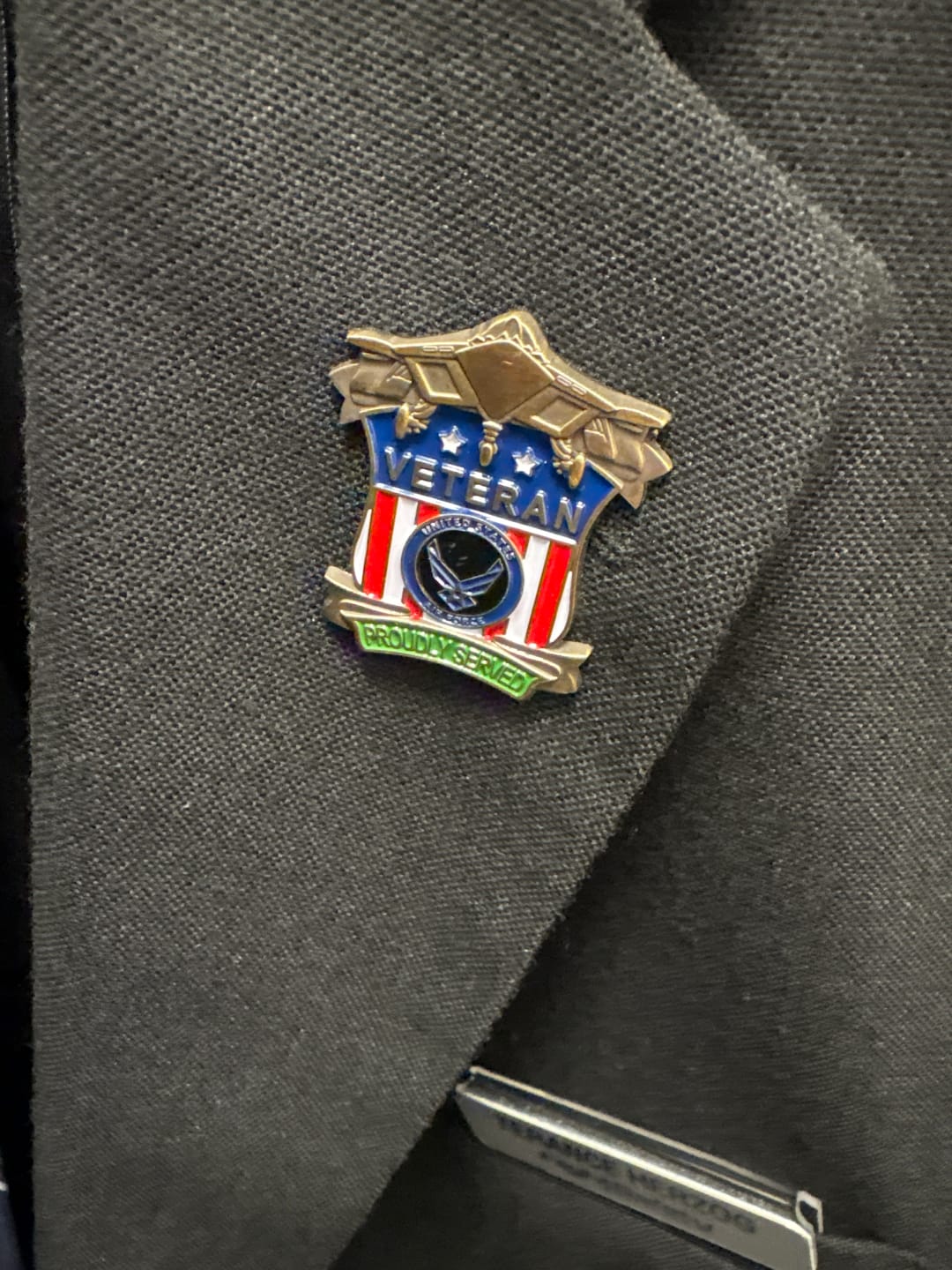 Customer photo review of US Air Force Proudly Served Veteran Pin