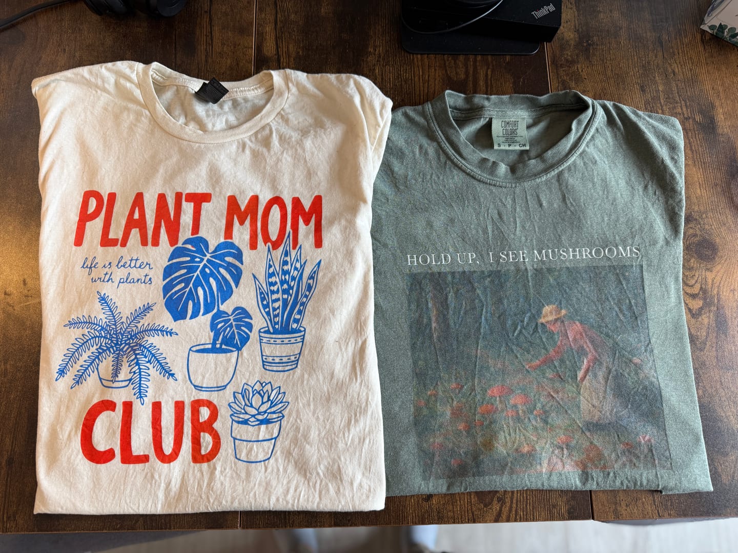 Customer photo review of Hold Up I See Mushrooms Shirt | Cottagecore Mushroom Gardener Gift