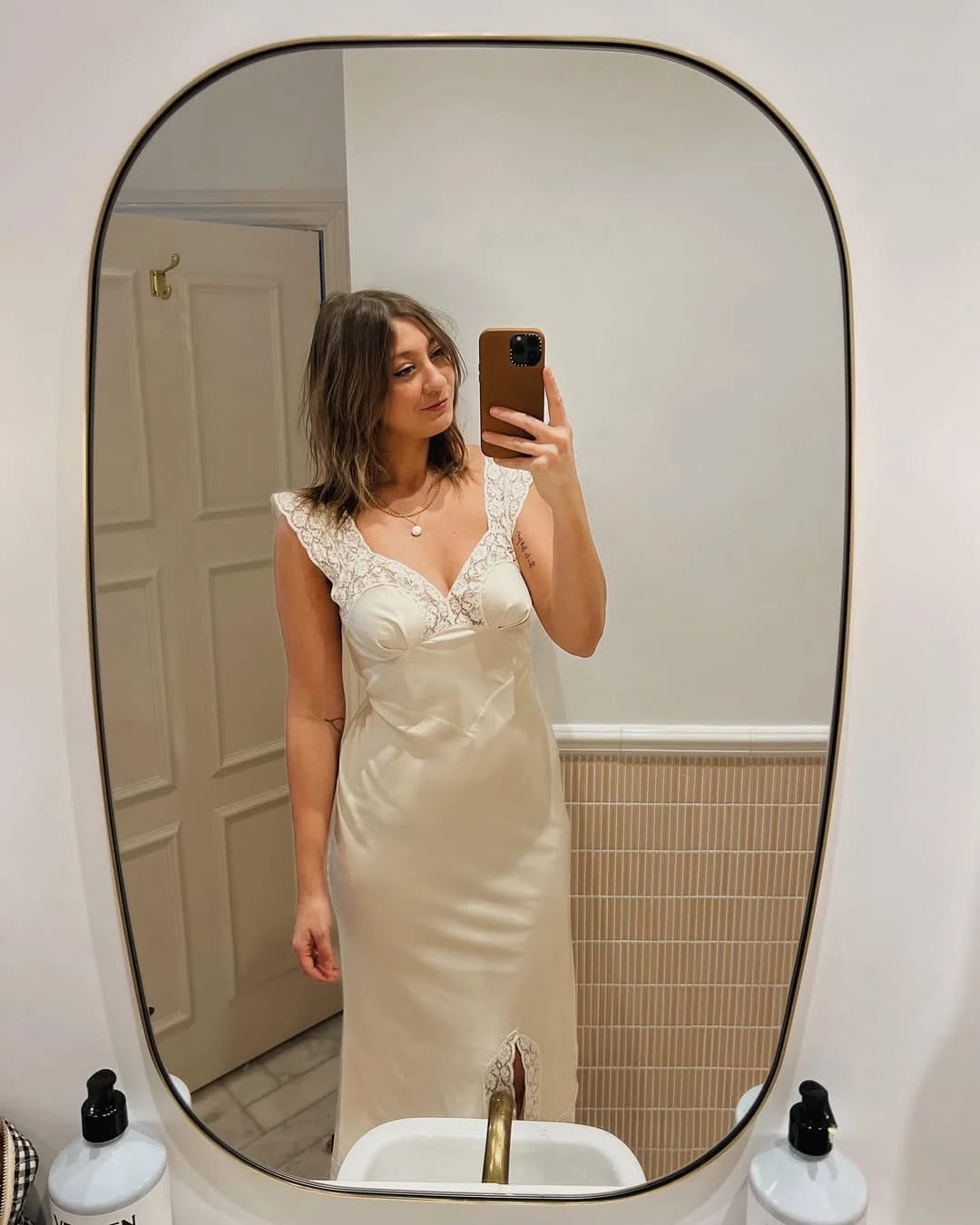 Customer photo review of Piper Satin Lace Maxi Dress