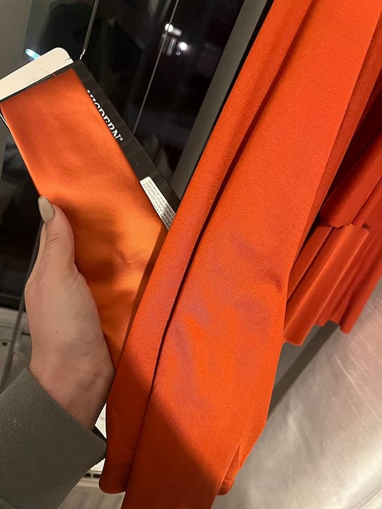 Customer photo review of Hisdern Burnt Orange Solid Men’s Tie Set for Formal & Wedding