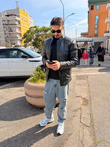 Customer photo review of Austin Mens Tall Black Cafe Racer Leather Jacket