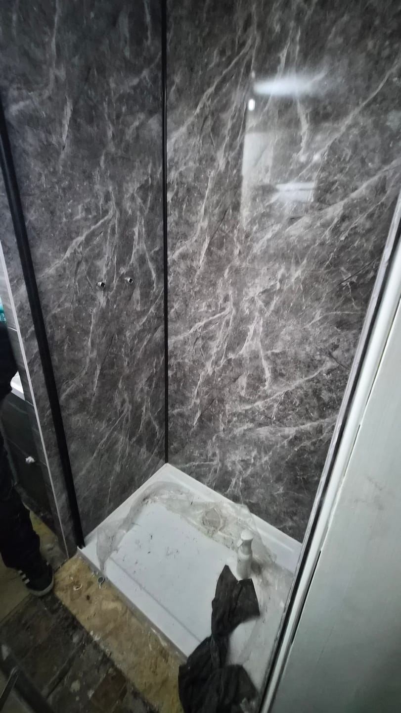 Customer photo review of Premium Pietra Marble Gloss Shower Wall Panel – 1M x 2.4M