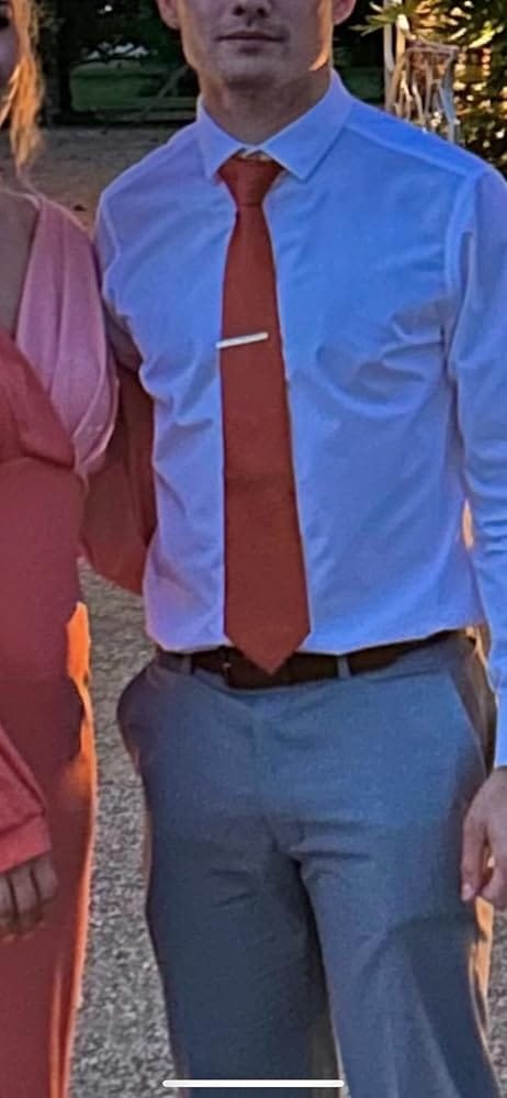 Customer photo review of Hisdern Burnt Orange Solid Men’s Tie Set for Formal & Wedding