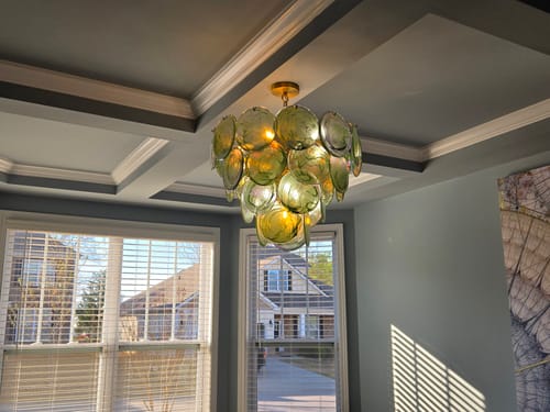 Customer photo review of Glam Blue Iridescent Swirl Glass Round Tiered Chandelier