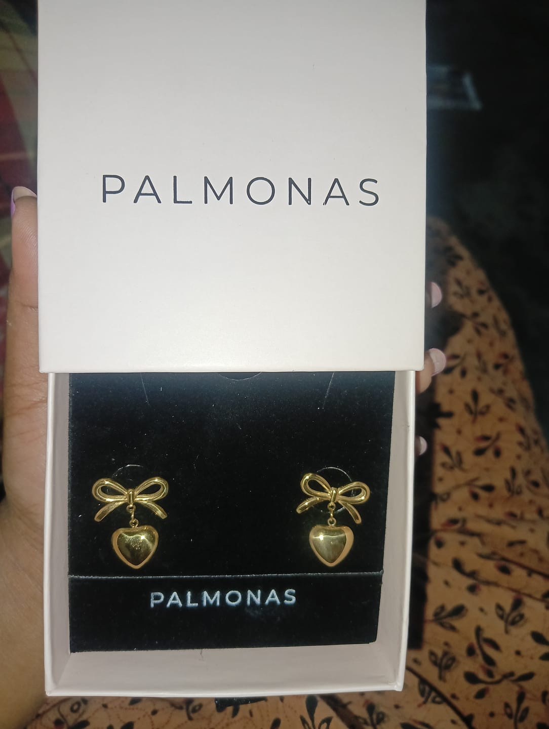 Customer photo review of Wrapped With Love Heart Earrings